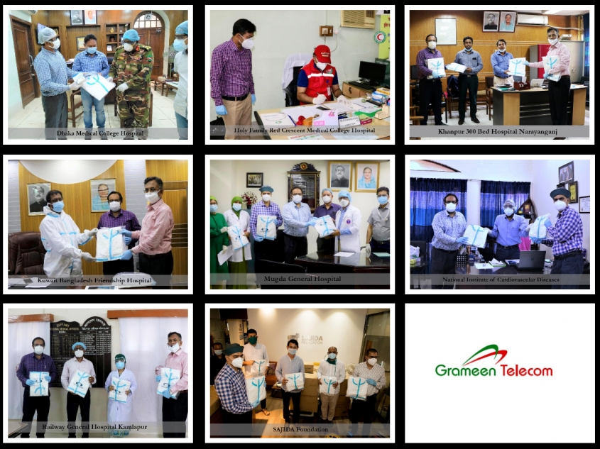 8 more Hospitals in Dhaka engaged in Corona treatment receive healthcare equipment from Grameen Telecom