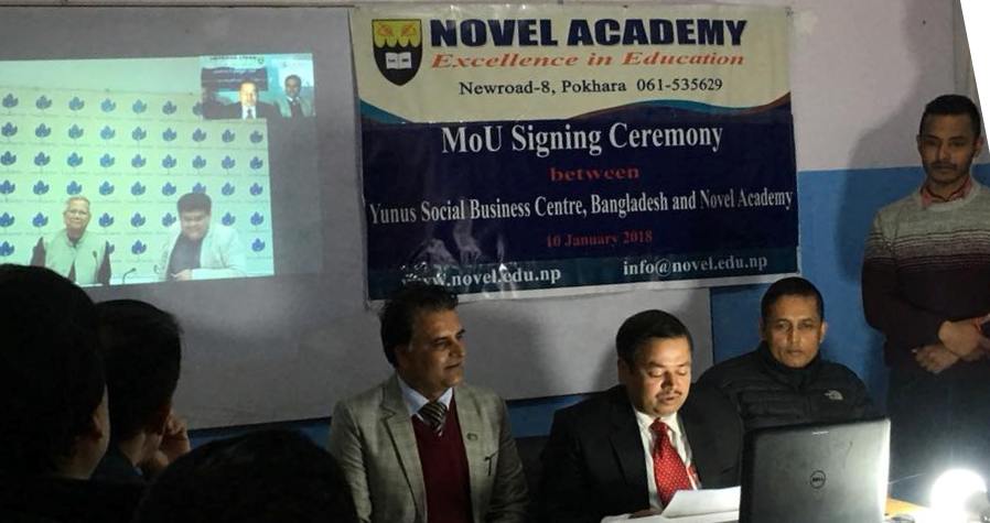 MoU signing event between Yunus Centre, Dhaka and Novel Academy Pokhara, Nepal